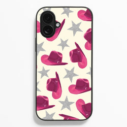 Pink Cowboy Hats And Stars Pattern  - Western Phone Case for iPhone 16 Plus