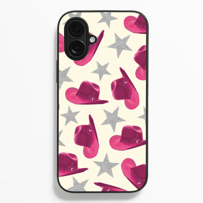 Pink Cowboy Hats And Stars Pattern  - Western Phone Case for iPhone 16 Plus