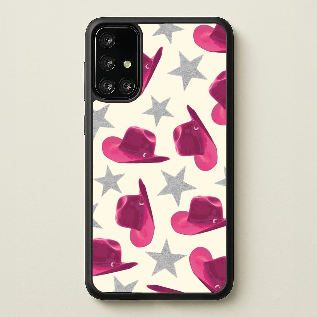 Pink Cowboy Hats And Stars Pattern  - Western Phone Case for Galaxy A71