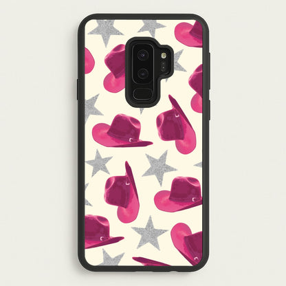 Pink Cowboy Hats And Stars Pattern  - Western Phone Case for Galaxy S9 Plus