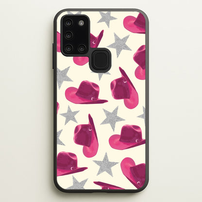 Pink Cowboy Hats And Stars Pattern  - Western Phone Case for Galaxy A21s