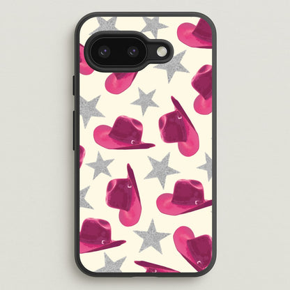 Pink Cowboy Hats And Stars Pattern  - Western Phone Case for Google Pixel 9a