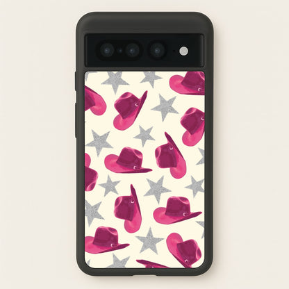 Pink Cowboy Hats And Stars Pattern  - Western Phone Case for Google Pixel 7 Pro