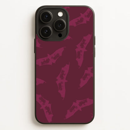 Dark Pink Bats Pattern  - Goth Aesthetic Phone Case for iPhone 16 Pro Max