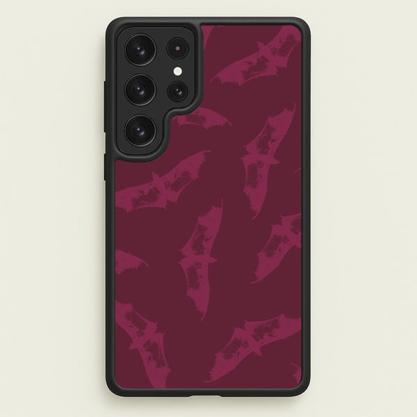 Dark Pink Bats Pattern  - Goth Aesthetic Phone Case for Galaxy S22 Ultra