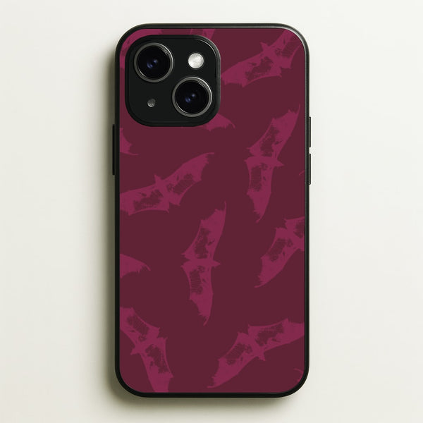 Dark Pink Bats Pattern  - Goth Aesthetic Phone Case for iPhone 14