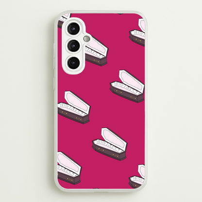 Bright Pink Coffin Pattern  - Goth Aesthetic Phone Case for Galaxy A14