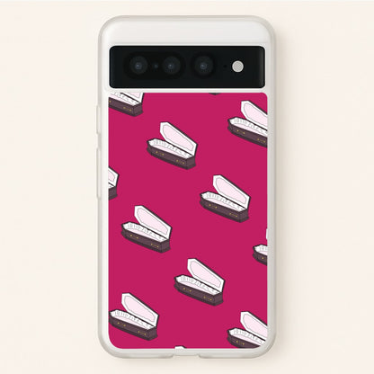 Bright Pink Coffin Pattern  - Goth Aesthetic Phone Case for Google Pixel 7 Pro