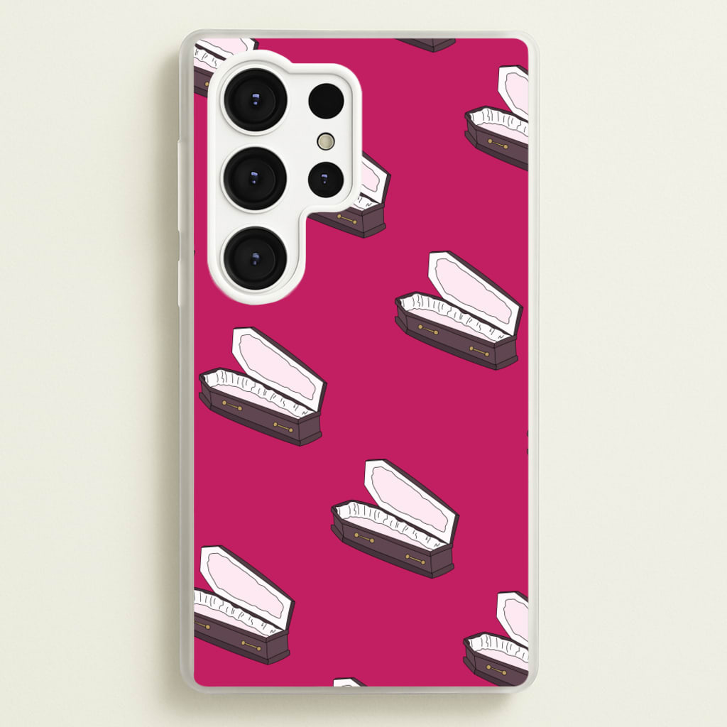Bright Pink Coffin Pattern  - Goth Aesthetic Phone Case for Galaxy S25 Ultra