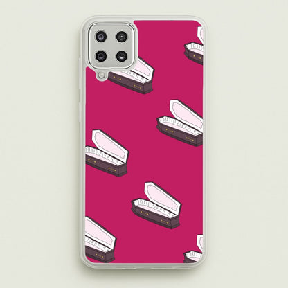 Bright Pink Coffin Pattern  - Goth Aesthetic Phone Case for Galaxy A12