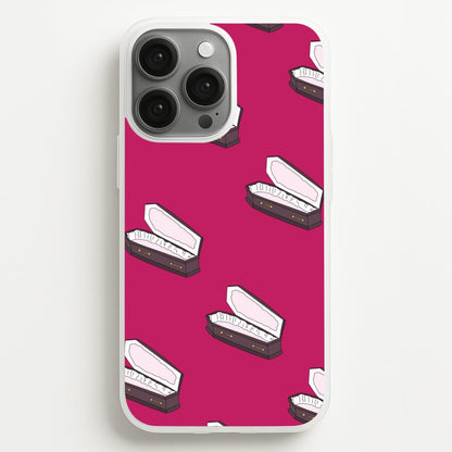 Bright Pink Coffin Pattern  - Goth Aesthetic Phone Case for iPhone 13 Pro Max