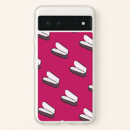 Bright Pink Coffin Pattern  - Goth Aesthetic Phone Case for Google Pixel 6