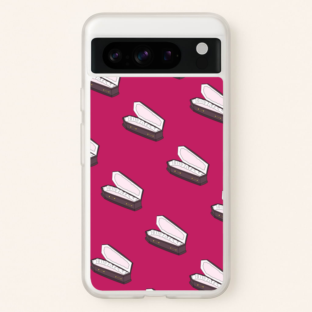 Bright Pink Coffin Pattern  - Goth Aesthetic Phone Case for Google Pixel 8 Pro