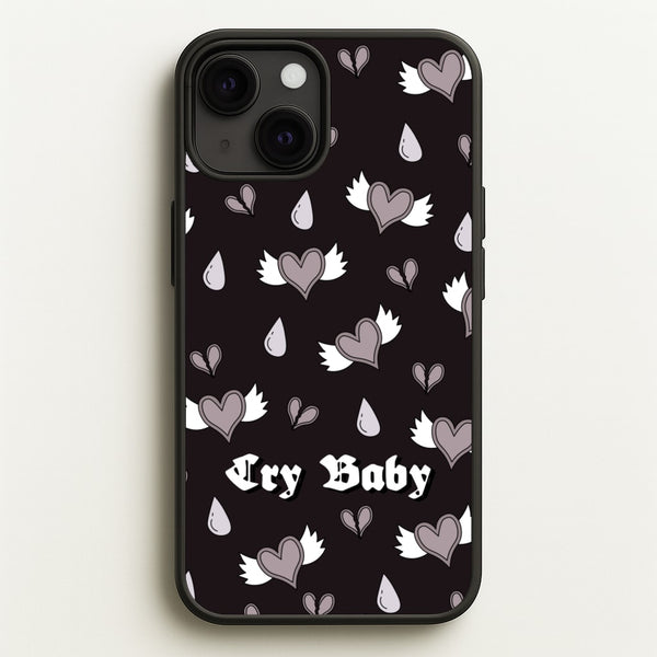 Cry Baby Monochrome Hearts Pattern  - Goth Aesthetic Phone Case for iPhone 13 Mini