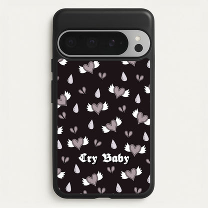 Cry Baby Monochrome Hearts Pattern  - Goth Aesthetic Phone Case for Google Pixel 9 Pro XL