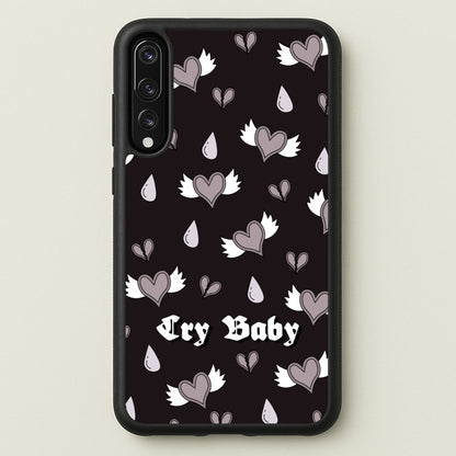 Cry Baby Monochrome Hearts Pattern  - Goth Aesthetic Phone Case for Huawei P20 Pro