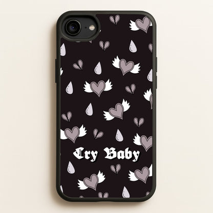 Cry Baby Monochrome Hearts Pattern  - Goth Aesthetic Phone Case for iPhone 6 / 7 / 8 / SE