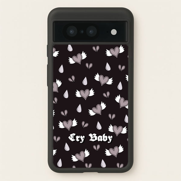 Cry Baby Monochrome Hearts Pattern  - Goth Aesthetic Phone Case for Google Pixel 8