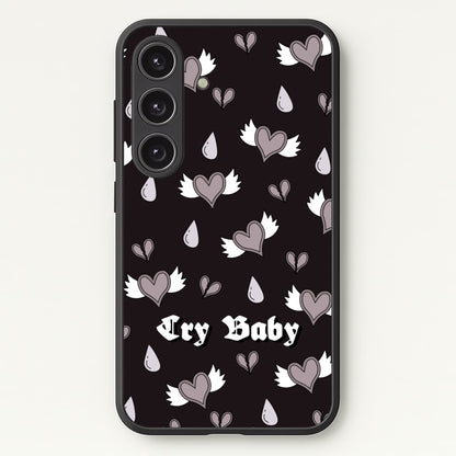 Cry Baby Monochrome Hearts Pattern  - Goth Aesthetic Phone Case for Galaxy S24