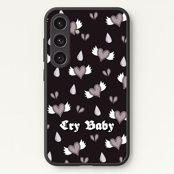 Cry Baby Monochrome Hearts Pattern  - Goth Aesthetic Phone Case for Galaxy S24