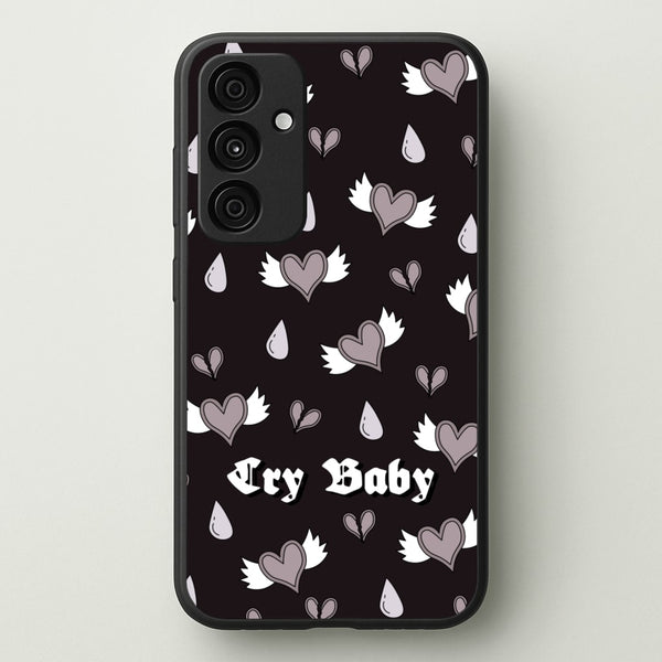 Cry Baby Monochrome Hearts Pattern  - Goth Aesthetic Phone Case for Galaxy A35