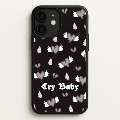 Cry Baby Monochrome Hearts Pattern  - Goth Aesthetic Phone Case for iPhone 11