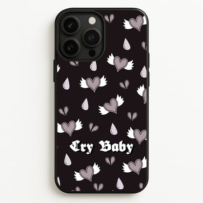 Cry Baby Monochrome Hearts Pattern  - Goth Aesthetic Phone Case for iPhone 13 Pro Max