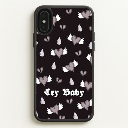 Cry Baby Monochrome Hearts Pattern  - Goth Aesthetic Phone Case for iPhone XS Max