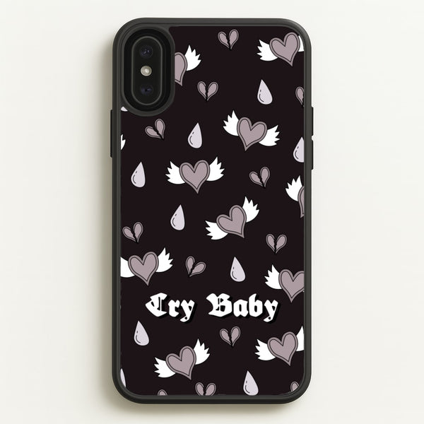 Cry Baby Monochrome Hearts Pattern  - Goth Aesthetic Phone Case for iPhone XS Max