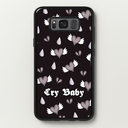 Cry Baby Monochrome Hearts Pattern  - Goth Aesthetic Phone Case for Galaxy S8 Plus