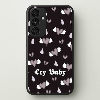 Cry Baby Monochrome Hearts Pattern  - Goth Aesthetic Phone Case for Galaxy A55