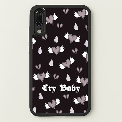 Cry Baby Monochrome Hearts Pattern  - Goth Aesthetic Phone Case for Huawei P20