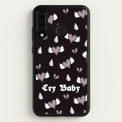 Cry Baby Monochrome Hearts Pattern  - Goth Aesthetic Phone Case for Huawei P30 Lite