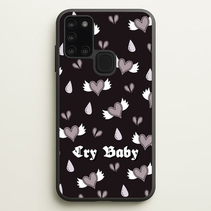 Cry Baby Monochrome Hearts Pattern  - Goth Aesthetic Phone Case for Galaxy A21s