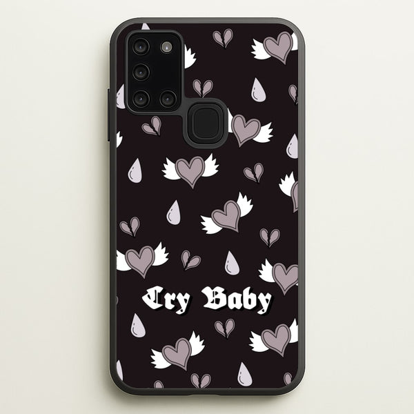 Cry Baby Monochrome Hearts Pattern  - Goth Aesthetic Phone Case for Galaxy A21s