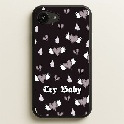 Cry Baby Monochrome Hearts Pattern  - Goth Aesthetic Phone Case for iPhone 16e
