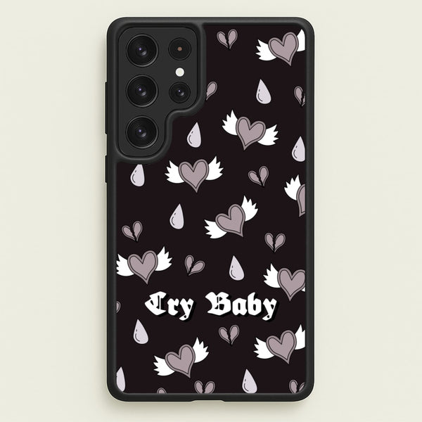 Cry Baby Monochrome Hearts Pattern  - Goth Aesthetic Phone Case for Galaxy S23 Ultra