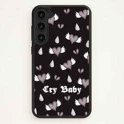 Cry Baby Monochrome Hearts Pattern  - Goth Aesthetic Phone Case for Galaxy S23 Plus