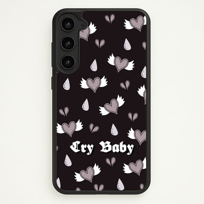 Cry Baby Monochrome Hearts Pattern  - Goth Aesthetic Phone Case for Galaxy S23 Plus