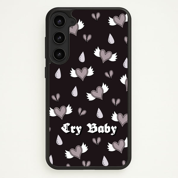 Cry Baby Monochrome Hearts Pattern  - Goth Aesthetic Phone Case for Galaxy S23 Plus