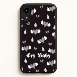 Cry Baby Monochrome Hearts Pattern  - Goth Aesthetic Phone Case for iPhone XR
