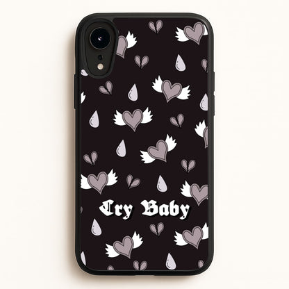 Cry Baby Monochrome Hearts Pattern  - Goth Aesthetic Phone Case for iPhone XR