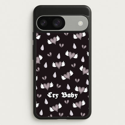 Cry Baby Monochrome Hearts Pattern  - Goth Aesthetic Phone Case for Google Pixel 9 / 9 Pro