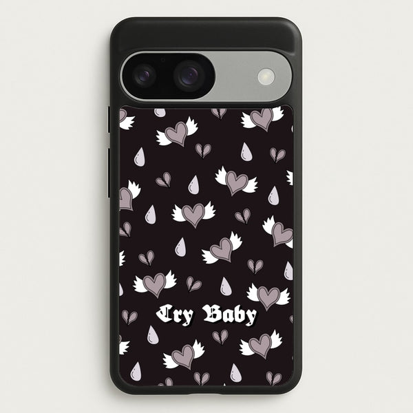 Cry Baby Monochrome Hearts Pattern  - Goth Aesthetic Phone Case for Google Pixel 9 / 9 Pro