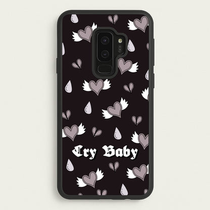 Cry Baby Monochrome Hearts Pattern  - Goth Aesthetic Phone Case for Galaxy S9 Plus