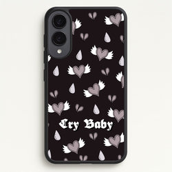 Cry Baby Monochrome Hearts Pattern  - Goth Aesthetic Phone Case for Galaxy S25 Edge