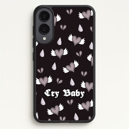 Cry Baby Monochrome Hearts Pattern  - Goth Aesthetic Phone Case for Galaxy S25 Edge