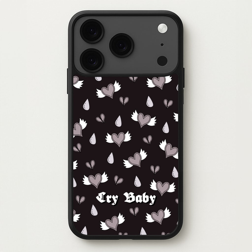 Cry Baby Monochrome Hearts Pattern Phone Case for iPhone 17 Pro Max