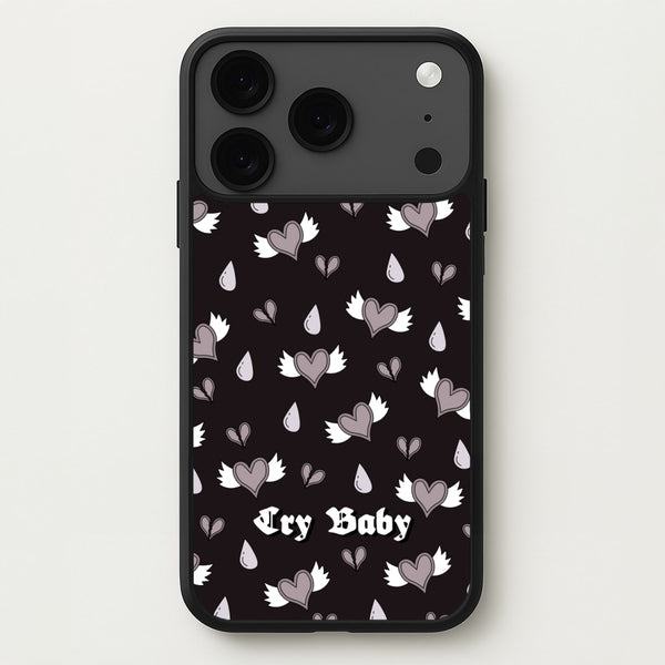 Cry Baby Monochrome Hearts Pattern Phone Case for iPhone 17 Pro Max