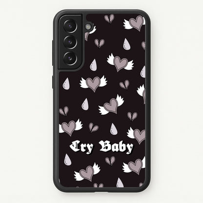 Cry Baby Monochrome Hearts Pattern  - Goth Aesthetic Phone Case for Galaxy S22 Plus